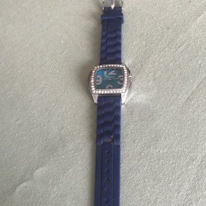 GENEVA NAVY BLUE RUBBER WATCH CRYSTALS AROUND FACE